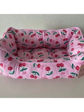 Juicy Couture Velour Cuddler Dog Pet Bed Cherries Cherry Pink 24” X 14” X 8” NEW